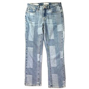 Tribal Jeans Womens 2 Audrey Mid Rise‎ Straight Color Block Denim Soft Crop Y2K